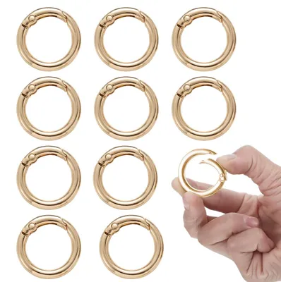 10 Mini-Karabinerhaken, rund, gold, 26 mm Außendurchmesser