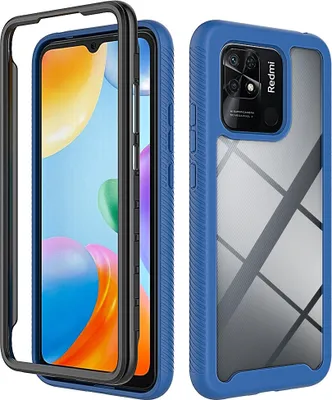 Produktbild von Redmi 10C Hülle, Hybrid Transparente Rückseite Robust TPU Bumper Rutschfest Stoßfest Ganzkörper Schutzhülle für Xiaomi Redmi 10C Dunkelblau
