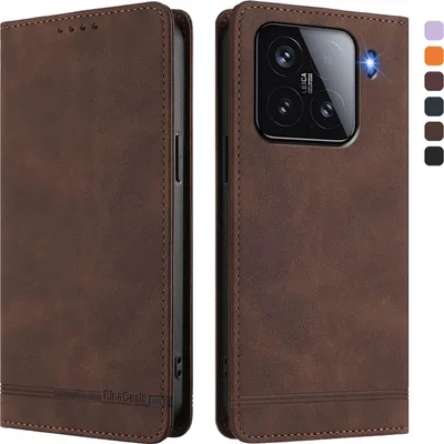 Image de Etui pour Xiaomi 15, étui rétro en cuirPolyuréthaneavec support et fentes pour cartes de crédit Marron