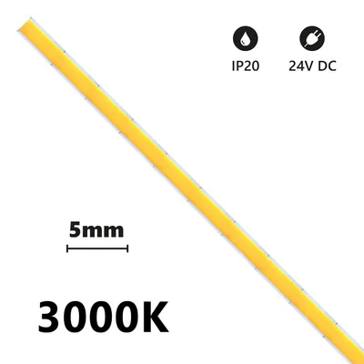 Immagine prodotto di Alcapower Striscia LED COB SLIM IP20 5m 3000K 24V 6W/m 560lm/m 504 LED/m Alta Efficienza Luce Calda Continua per Illuminazione Interna Professionale