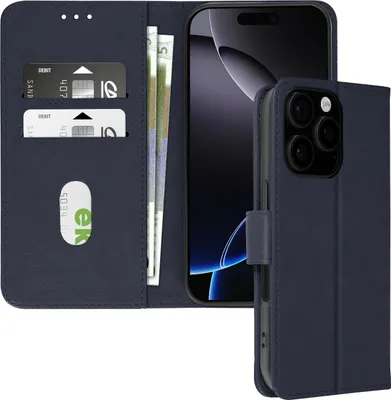 Image de Avizar, étui en similicuir avec fonction support pour Apple iPhone 16 Pro, bleu nuit