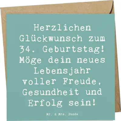 Produktbild von Mr. & Mrs. Panda Grußkarte Spruch 34. Geburtstag - Meeresbrise - Geschenk, Klappkarte, anlasskarte, Glückwunschkarte, Happy Birthday, Geburtstagsgeschenk, Freude, Sprüche