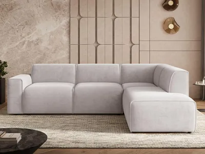 Produktbild von GrainGold Ecksofa L-Form Rechts Eluno - Ecksofa mit Schlaffunktion, Bettkasten - Moderne Ecksofa, Wohnzimmer Sofa - Eckcouch Grau (Castel 80)