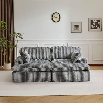 Produktbild von Sofa Cordsofa 2-Sitzer mit Bettfunktion, modernes Schlafsofa für Wohnzimmer Weicher Cordbezug, flexible Kombination & ideal für kleine Räume