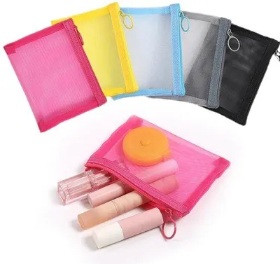 Produktbild von Verpackung mit 5 Mini-Dokumententaschen, 12 x 10 cm Mini-Netztaschen mit Reißverschluss, Mini-Kosmetiktasche, wasserdichte Reißverschlusstaschen für Dokumente für Organisation, Aufbewahrung, wasserdichte Tasche