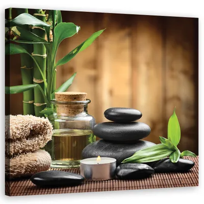 Produktbild von Leinwandbild Zen-Komposition mit schwarzen Steinen und Bambus 40x40 Feeby Grün bild für die wand bereit zum aufhängen