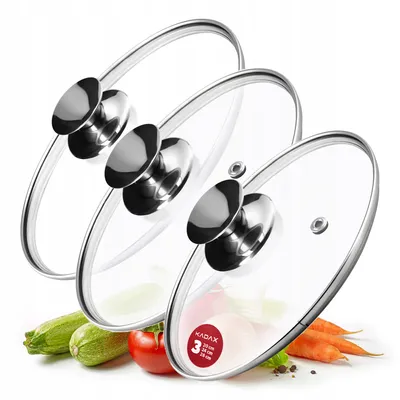 Produktbild von KADAX Topfdeckel "Salerno", hitzebeständiger Deckel-set aus Glas mit griff, drei Größen (20+24+28 cm)