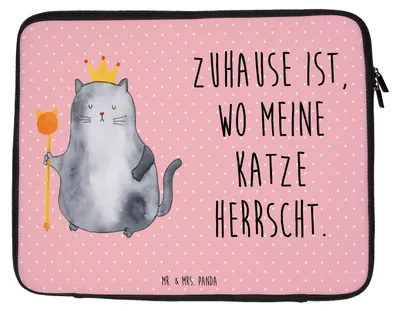 Produktbild von Mr. & Mrs. Panda Hülle Laptop Katze König 27 x 36 cm - Rot Pastell - Geschenk, Krone, Queen, Cats, Haha, Sleeve, Laptoptasche, Laptophülle, Katzen, Tasche, Cat