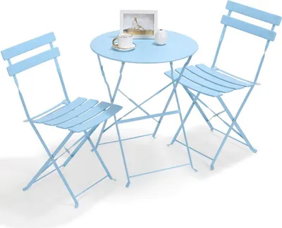 Produktbild von Bistroset 2 Personen – Metall Gartenmöbel Set 3-teilig – Mit Bistrostühlen & Klapptisch – Balkon, Terrasse, Garten – Blau