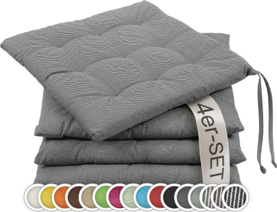 Produktbild von Sitzkissen Stuhlkissen 4er Set, ca. 40x40 cm, schwarz-weiß-gestreift