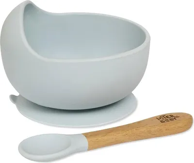 Image de Bol Interbaby avec ventouse + cuillère en silicone bleue pour apprendre à manger