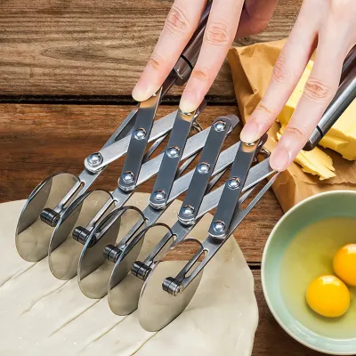 Produktbild von 5 Räder Teigschneider, Pizzaschneider Edelstahl justierbar Kuchenteiler Pizzaschneider aus Edelstahl, zum Küchenbacken