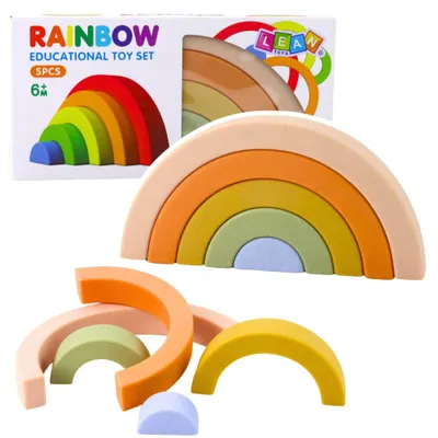 Immagine prodotto di Puzzle arcobaleno per bambini Blocchi in gomma colorata pastello da 5 pezzi.