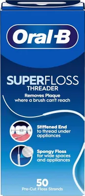 The image shows the front packaging of Oral-B Superfloss Threader.