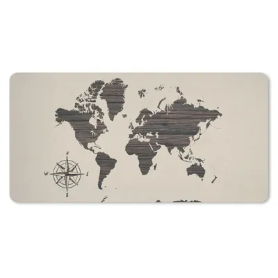 Produktbild von MuchoWow® Schreibtischunterlage Weltkarte - Holz - Braun 80x40 cm - XXL Mauspad - Gaming Mauspad