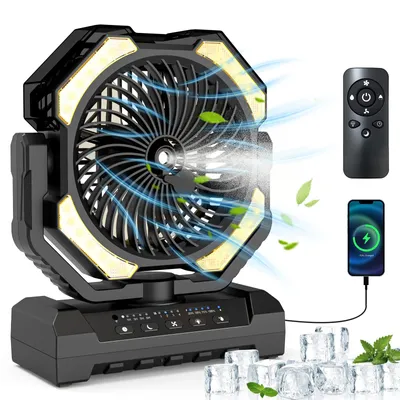 Produktbild von Standventilator Mobiler 4-Stufen-Ventilator, Bodenventilator mit 3-Stufen-Beleuchtung Tischventilator mit Fernbedienung,Camping-Ventilator mit Zeitsch
