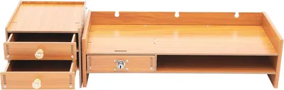 Produktbild von Bildschirmständer für PC - Monitorerhöhung aus MDF - Mit Schubladen und Handyhalter - Tragkraft 5 kg - Seitenfach 17,5×16,5 cm - Holzoptik