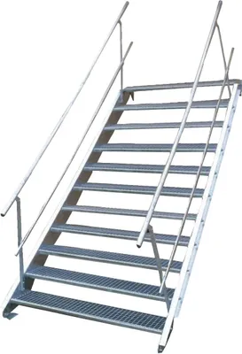 Produktbild von Stahltreppe 11 Stufen-Breite 100cm Variable-Höhe 165-220cm beidseit. Geländer