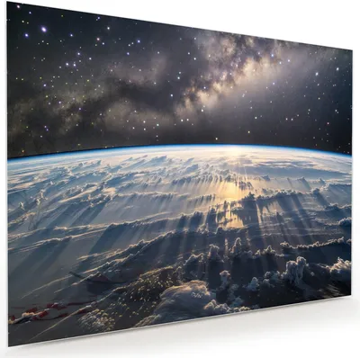 Produktbild von Glasbild 120x90cm in XXL für Wohnzimmer, Schlafzimmer Motiv Weltall Sonnenaufgang