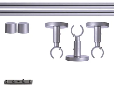 Produktbild von Gardinenstange Set Innenlauf, 1-läufig, ⌀ 19 mm, 360 cm, silber + Decke, Kappe Komplettset Innenlauf mit Halterungen & Endstücke, Vorhangstange in Silber, Rot-Bronze & Anthrazit, 120–400cm, Eisen, Aluminum Victoria M.