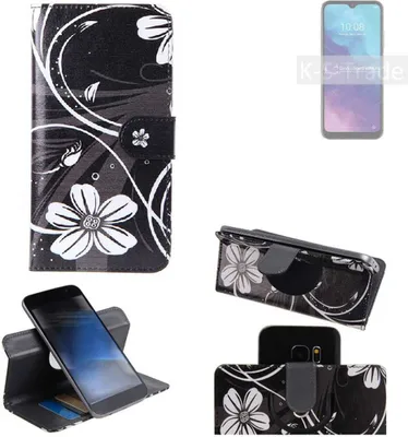 Produktbild von K-S-Trade Schutzhülle Handyhülle kompatibel mit ZTE Blade V30 Vita Hülle 360° Wallet Case ''Flowers'' Klapphülle Hülle schwarz-weiß 1x