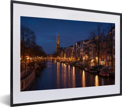 Produktbild von MuchoWow® MuchoWow® Gerahmtes Poster Amsterdamer Gracht mit der Westerkerk 40x30 cm - Poster mit zchwarzem Bilderrahmen - Bilderrahmen - Poster im Rahmen