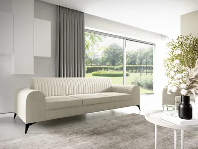 Produktbild von LIKMA Ekrü 3 Sitzer Samt Sofa Elsa 234x77x93 cm 3-er Couchgarnitur Hydrophobe Beschichtung Velvet Moderne Wohnzimmer Couch Velours Glamour Design Stoff Fresh 01
