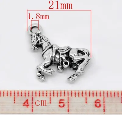 2 Charm Anhänger Pferd, 21 x 15 mm, altsilber