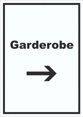 Produktbild von Garderobe Schild mit Text Richtungspfeil rechts Kleidung aufbewahren hochkant A0 Rückseite selbstklebend