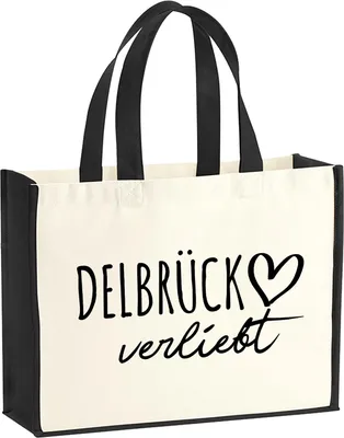 Produktbild von Huuraa Jutetasche Delbrück verliebt 21 Liter Black Jute und Baumwolle Einkaufstasche Geschenkidee