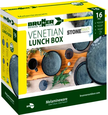Produktbild von BRUNNER Campinggeschirr Set für 4 Personen - Lunchbox Venetian - aus Melamin Stone Touch von hoher Qualität, rutschfest und langlebig