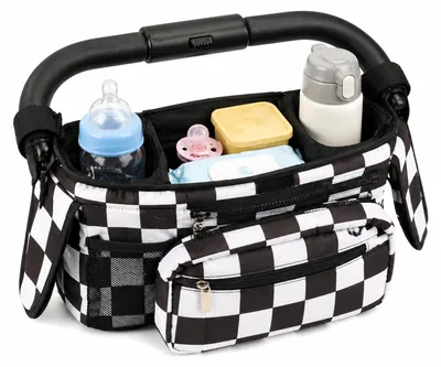 Imagen del producto de Organizador para cochecito de bebé, en blanco y , con varios compartimentos, ideal para paseos
