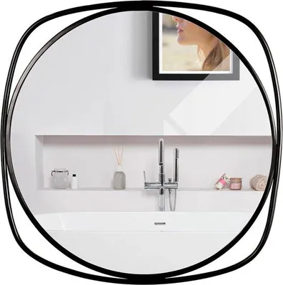 Produktbild von Wandspiegel rund mit quadratischem Rahmen - 48 cm schwarz