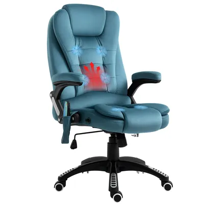 Image de Vinsetto Fauteuil de bureau massant et chauffant fauteuil bureau confortable hauteur réglable dossier inclinable en toile de flanelle bleu
