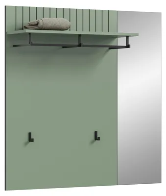 Produktbild von Station Wandgarderobe 2 Haken, 1 Spiegel staubgrün.