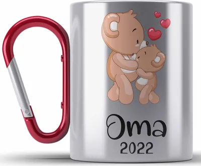 Produktbild von Trendation - Du Wirst Oma 2022 Edelstahl Tasse Karabiner Geschenk Schwangerschaft Verkünden Großmutter Überraschung Baby Karabiner Edelstahl Tasse Karabiner Edelstahl Oma (Rot)