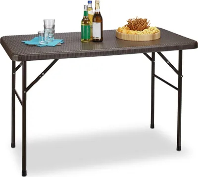 Produktbild von Relaxdays Gartentisch klappbar BASTIAN, rechteckig H x B x T: 74 x 121,5 x 61,5 cm, Metall, Kunststoff, Rattan-Optik, braun