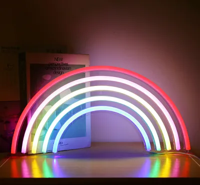 Produktbild von LED Neonlicht Zeichen Regenbogen Nachtlicht USB mit Acryl Zurück Panel Home Party Hochzeit Bar Deko Lampe