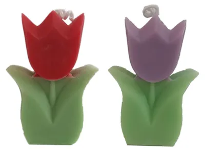 2 Tulpenförmige Duftkerzen, Paraffin-Soja-Wachs, Lila/Rot