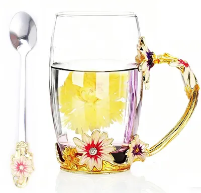 Imagen del producto de Elzusha - Taza de vidrio para té con cuchara de acero inoxidable, 350 ml