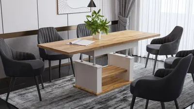 Produktbild von Design Couchtisch DA-666 höhenverstellbar ausziehbar 120 bis 200 cm Tisch Ablage Esstisch Wohnzimmer
