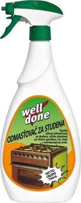 A spray bottle of cleaning product with an image of a stove on the label.