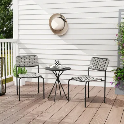 Produktbild von 3tlg Gartenlounge-Set mit 2 Stapelbare Stühle und 1 Tisch Gartenmöbel Set Balkonmöbel-Set für Garten Terrasse Balkon Grau