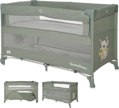 Produktbild von Lorelli 3in1 Babybett, Beistellbett und Laufstall Up and Down, Kinderbett mit 2 Ebenen und faltbarer Seitenwand, Baby Reisebett, grün