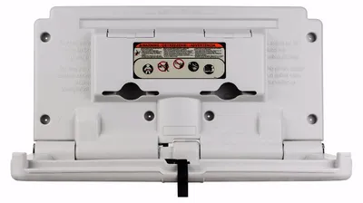 Produktbild von Kompakter Baby Wickeltisch / Klappwickeltisch horizontal, aus Kunststoff mit Sicherheitsgurt, Perlweiß (RAL 7047), 110kg Traglast getestet, 516x870x110mm (geschlossen)