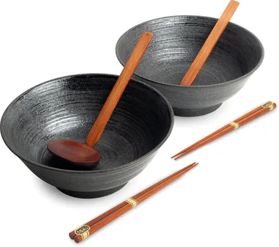 Produktbild von [ UZU Set je 2x Ramen Schüssel/Schale Ø22cm | H9cm, Essstäbchen und Ramenlöffel