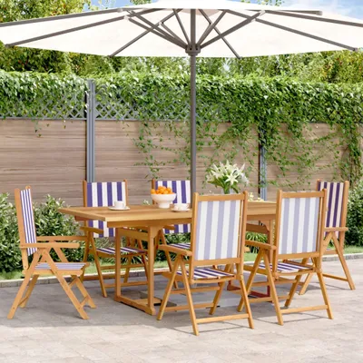 Produktbild von Maison Exclusive - 7-tlg. Garten-Essgruppe Stoff und Massivholz Blau und Weiß