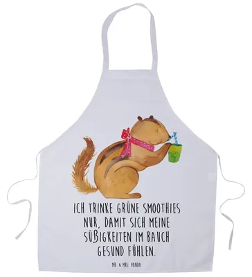 Produktbild von Mr. & Mrs. Panda Kochschürze Eichhörnchen Smoothie - Weiß - Geschenk, Diät, Streifenhörnchen, Grill Schürze, Lustige Sprüche, Green Smoothies, Küchenschürze, Kochkleidung