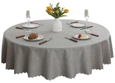 Produktbild von Tischdecke Rund 140 cm Hellgrau Abwaschbar Polyester Outdoor Gartentischdecke