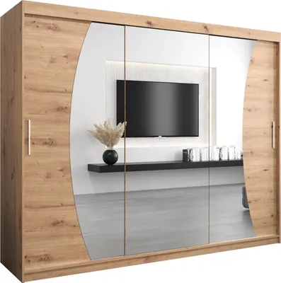 Produktbild von Kleiderschrank, Schiebetürenschrank Schlafzimmer, Schrank mit Spiegel WAVE 250 cm